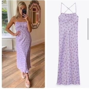 Zara Floral Lavender Satin Maxi Dress